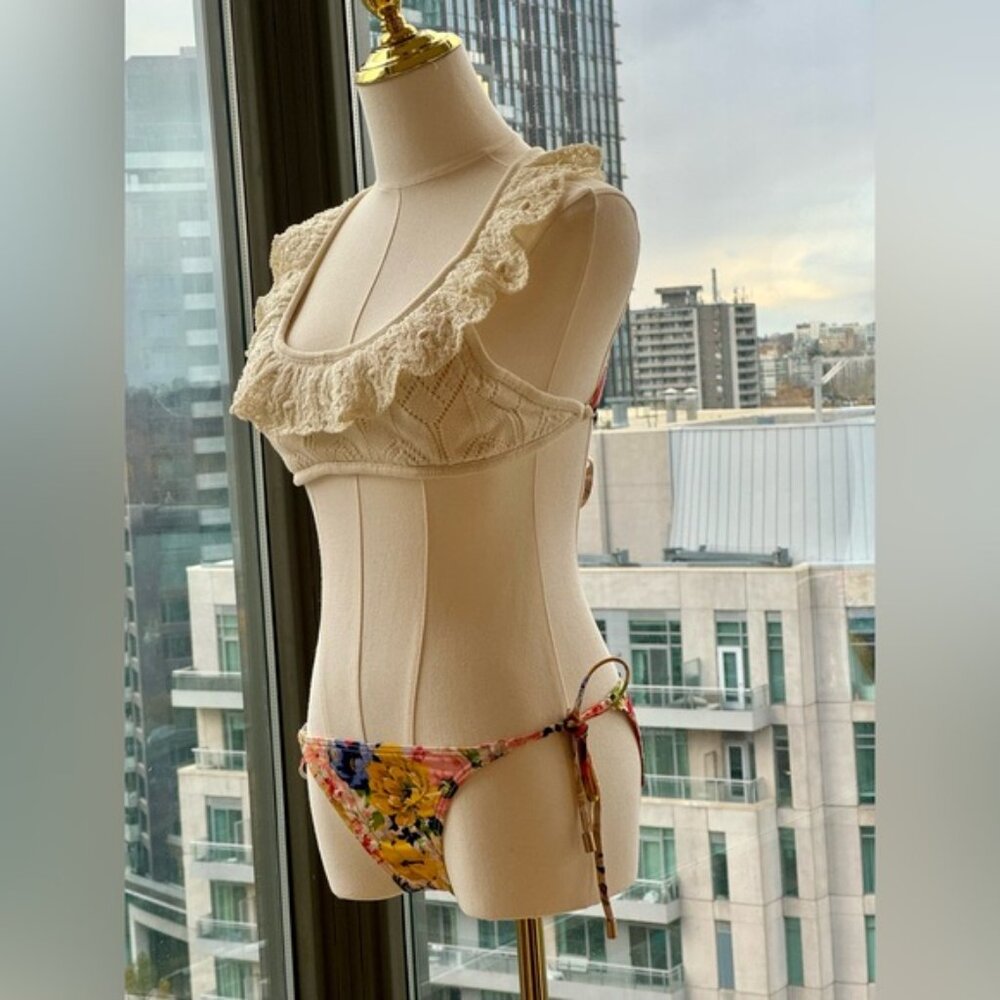 🆕 ZIMMERMANN 🧿 NWT Alight Frill Knit Scoop Bikini, Ivory Floral - SZ 2 US 6/8 - Picture 10 of 15